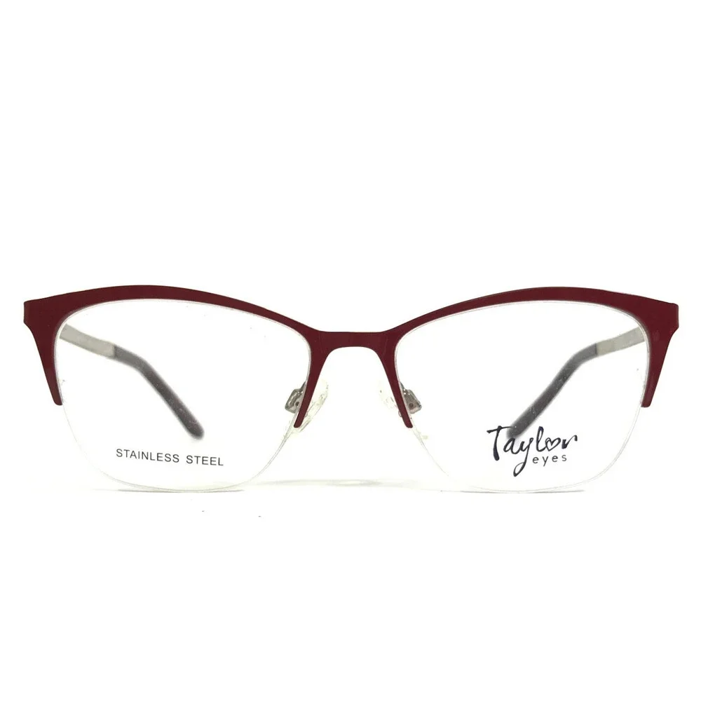 Taylor Eyes Eyeglasses Frames EMMIE RED Silver Cat Eye Half Rim 51-16-140